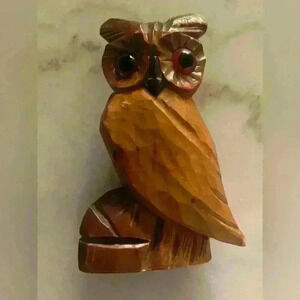 Vintage, hand-carved wooden owl figure with resin eyes.